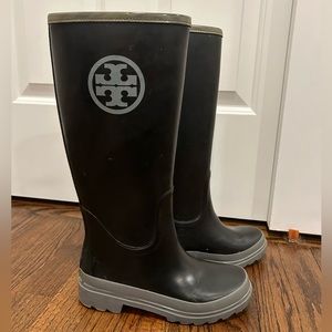 Tory Burch Black and Gray Rain Boots